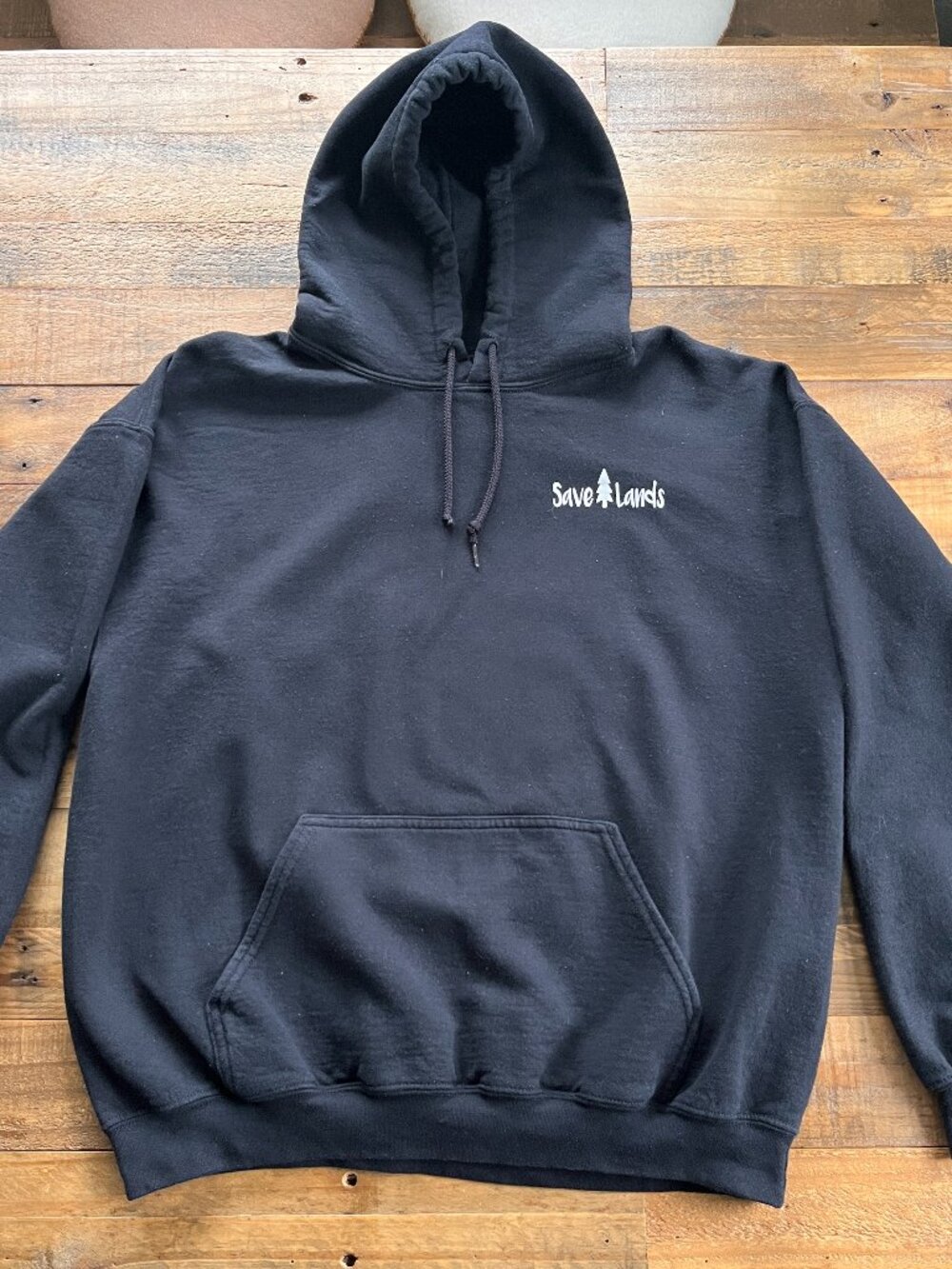Save Lands Outdoor Adventure Graphic Black Hoodie L
